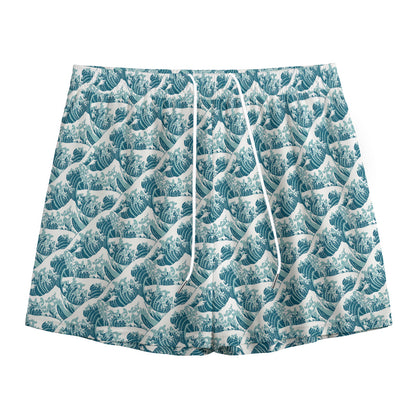 Japanese Kanagawa Wave Pattern Print Mesh Shorts