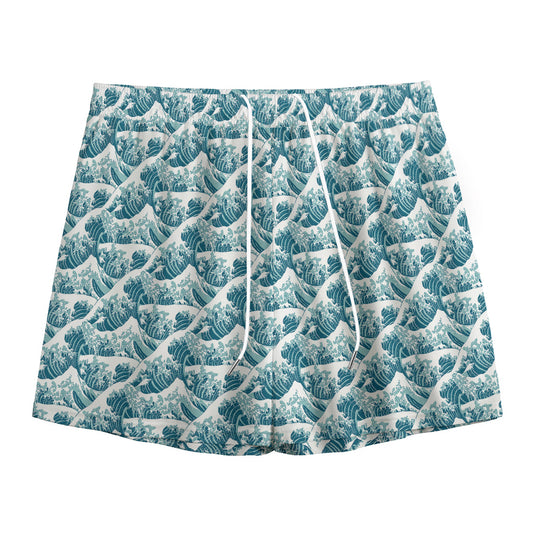 Japanese Kanagawa Wave Pattern Print Mesh Shorts