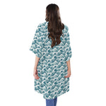 Japanese Kanagawa Wave Pattern Print Open Front Beach Cover Up