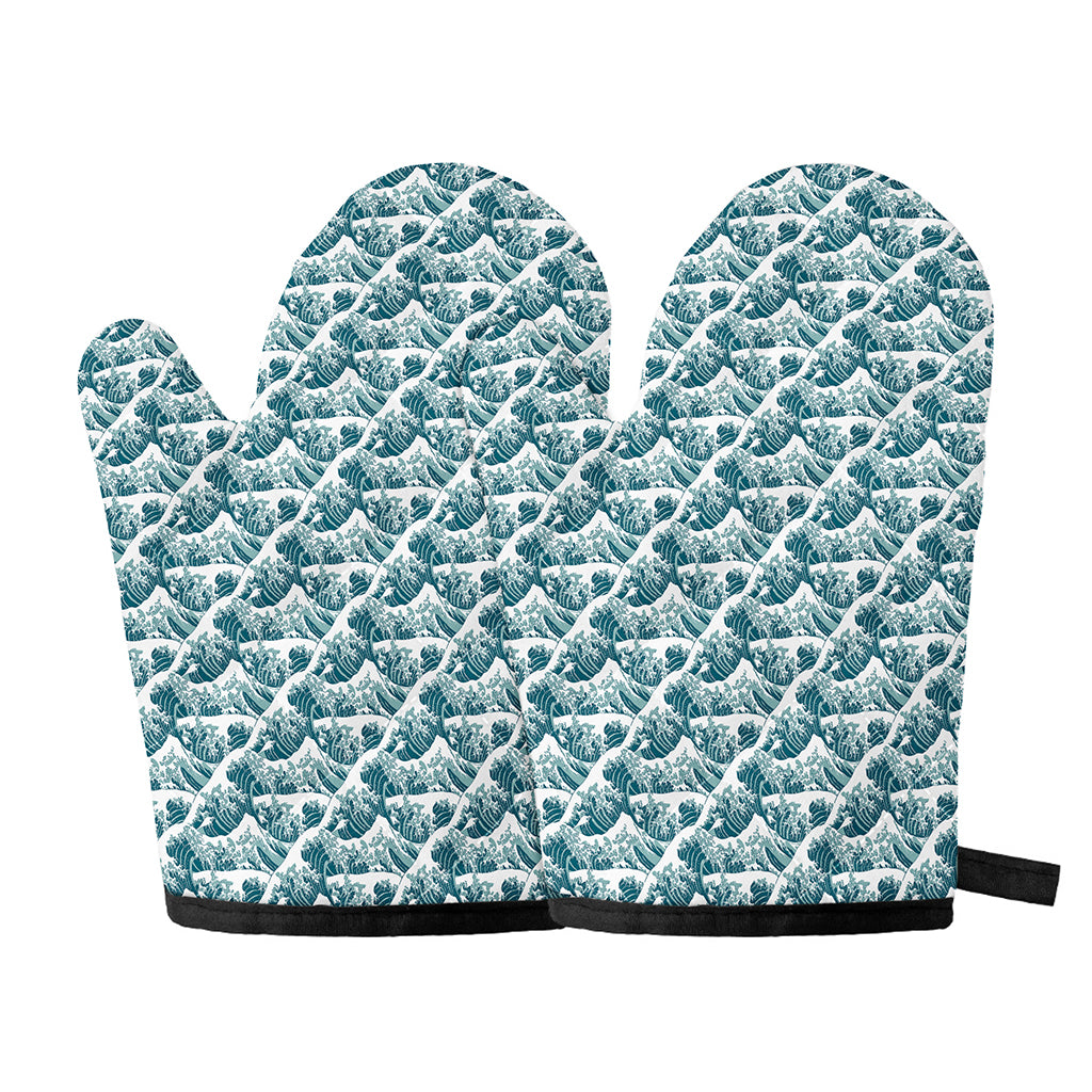 Japanese Kanagawa Wave Pattern Print Oven Mitts