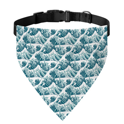Japanese Kanagawa Wave Pattern Print Over The Collar Dog Bandana