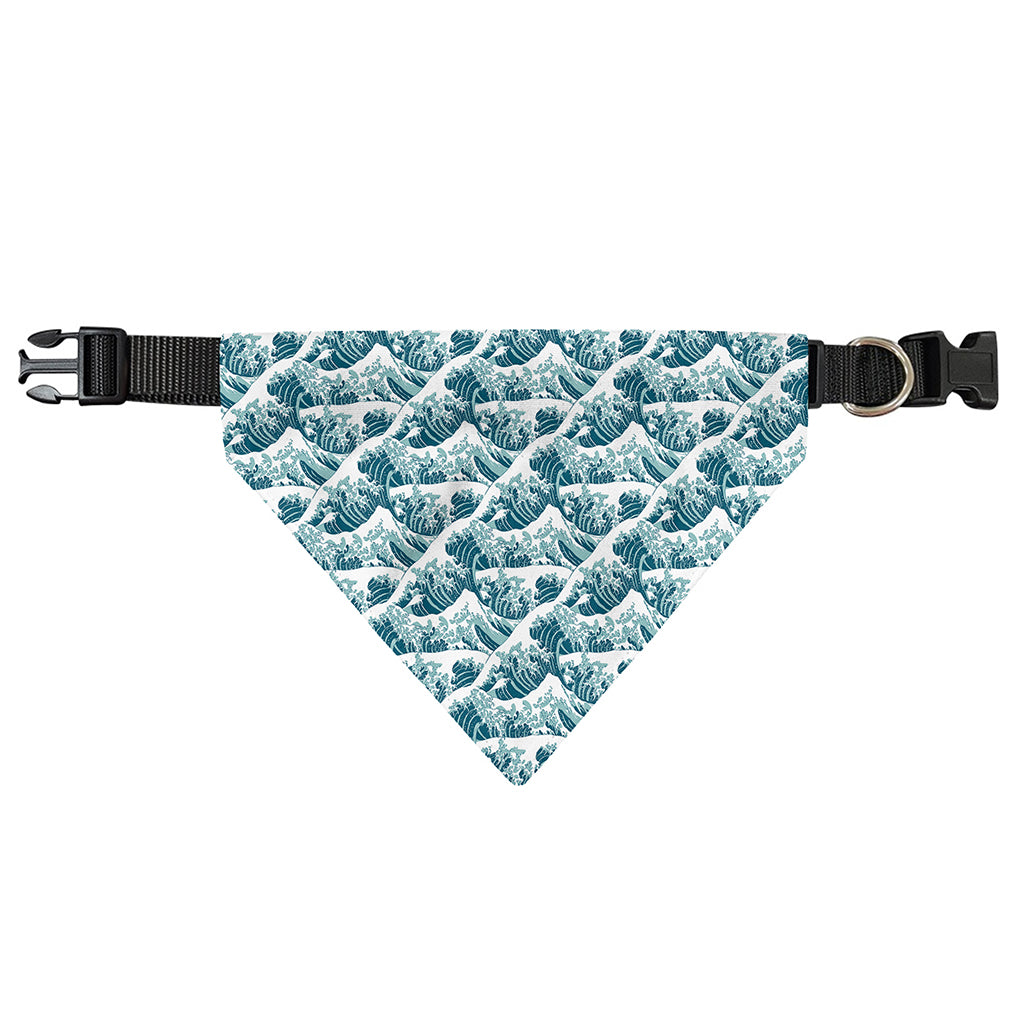 Japanese Kanagawa Wave Pattern Print Over The Collar Dog Bandana