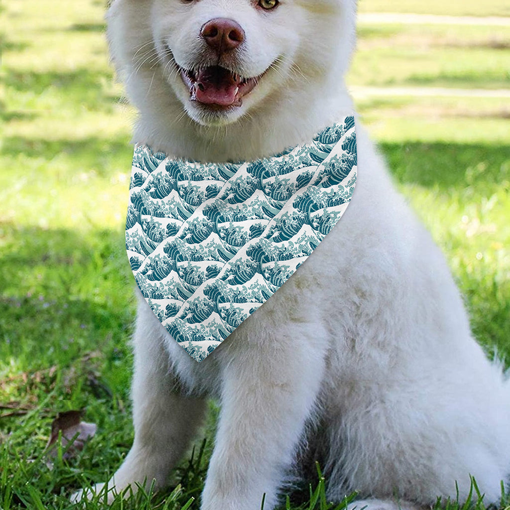 Japanese Kanagawa Wave Pattern Print Over The Collar Dog Bandana