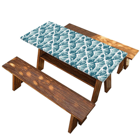 Japanese Kanagawa Wave Pattern Print Picnic Table Cover