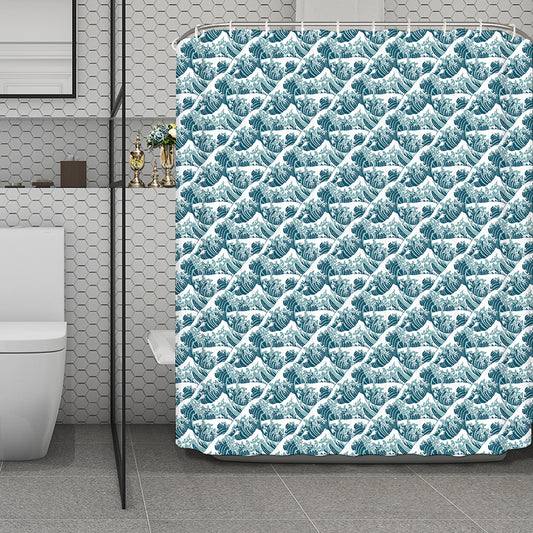 Japanese Kanagawa Wave Pattern Print Polyester Shower Curtain