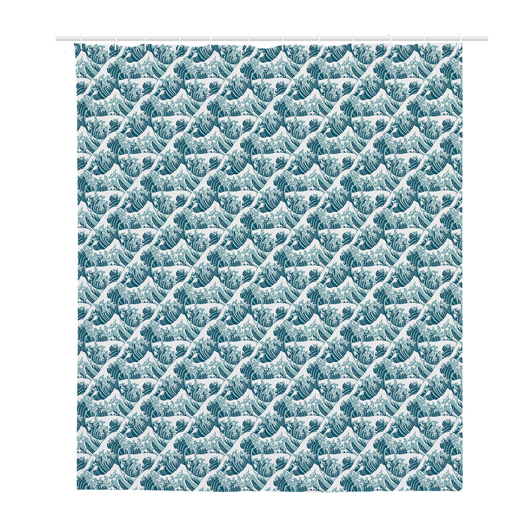 Japanese Kanagawa Wave Pattern Print Polyester Shower Curtain