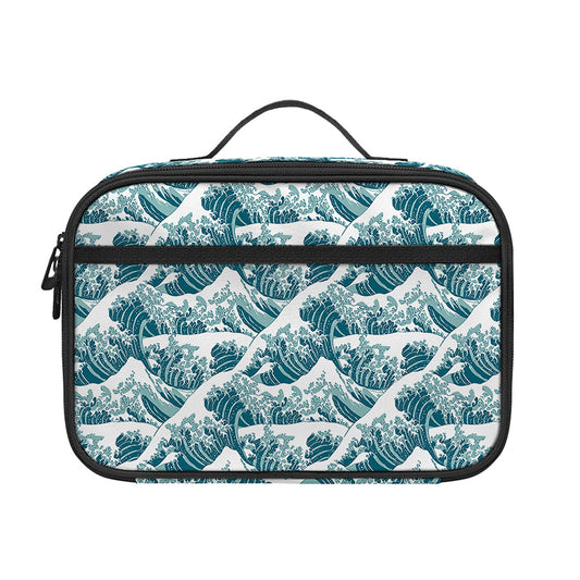 Japanese Kanagawa Wave Pattern Print Portable Lunch Bag
