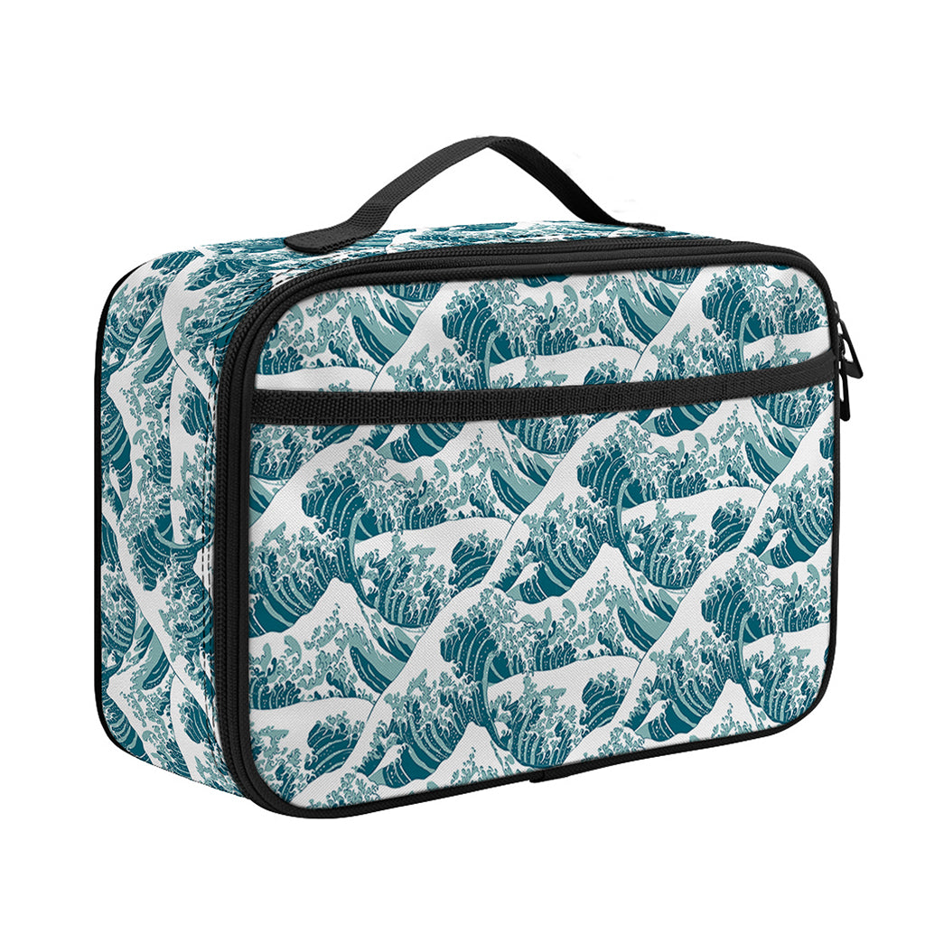 Japanese Kanagawa Wave Pattern Print Portable Lunch Bag