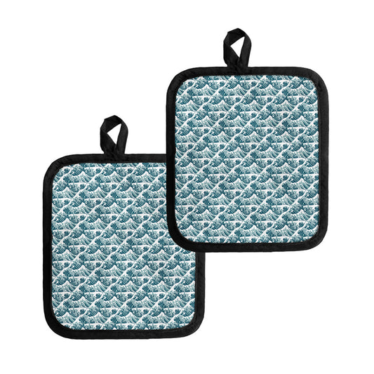 Japanese Kanagawa Wave Pattern Print Pot Holders