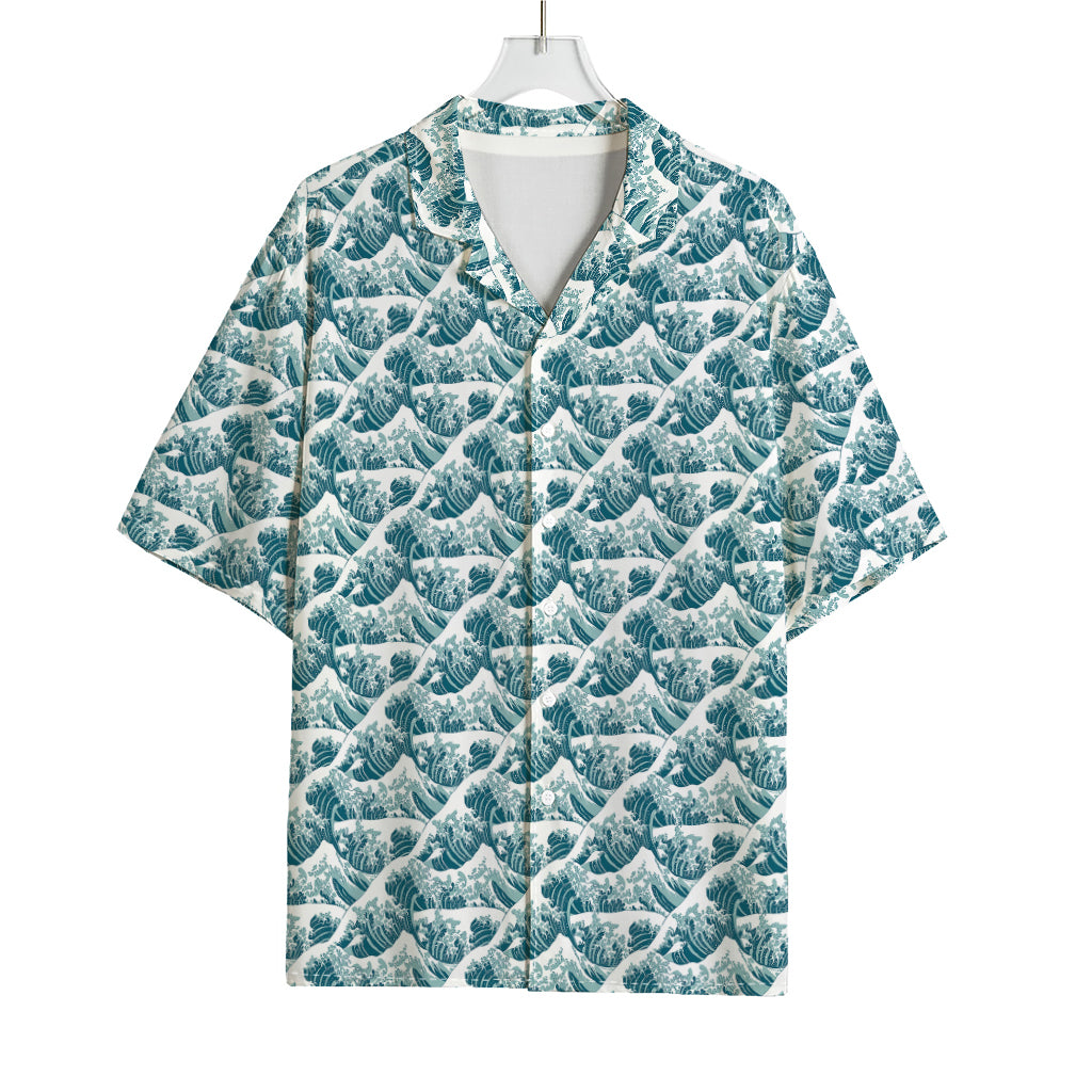 Japanese Kanagawa Wave Pattern Print Rayon Hawaiian Shirt