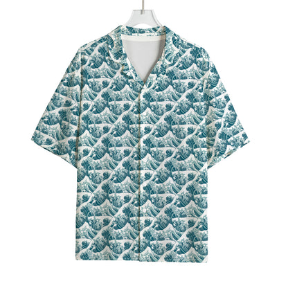 Japanese Kanagawa Wave Pattern Print Rayon Hawaiian Shirt
