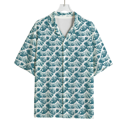 Japanese Kanagawa Wave Pattern Print Rayon Hawaiian Shirt