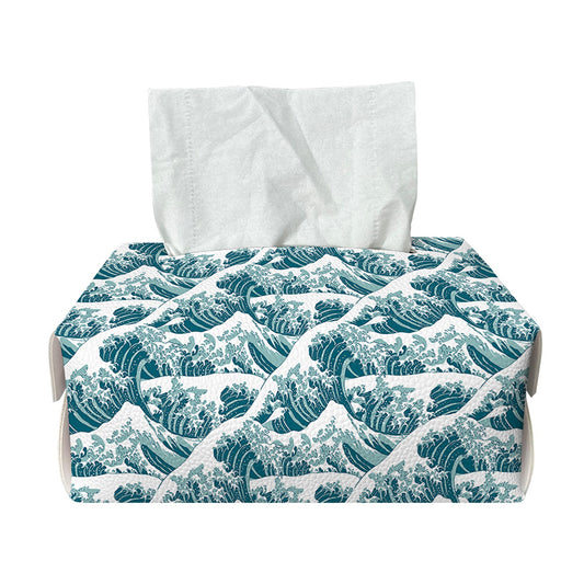 Japanese Kanagawa Wave Pattern Print Rectangle Tissue Box Cover