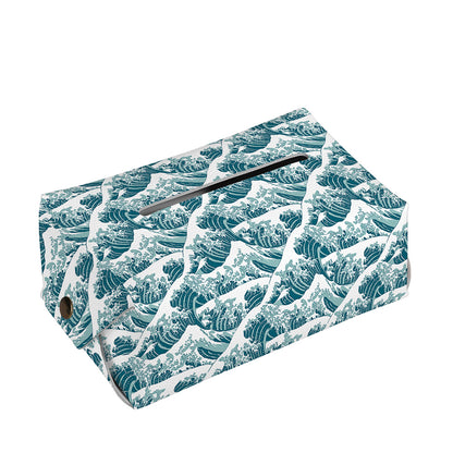 Japanese Kanagawa Wave Pattern Print Rectangle Tissue Box Cover
