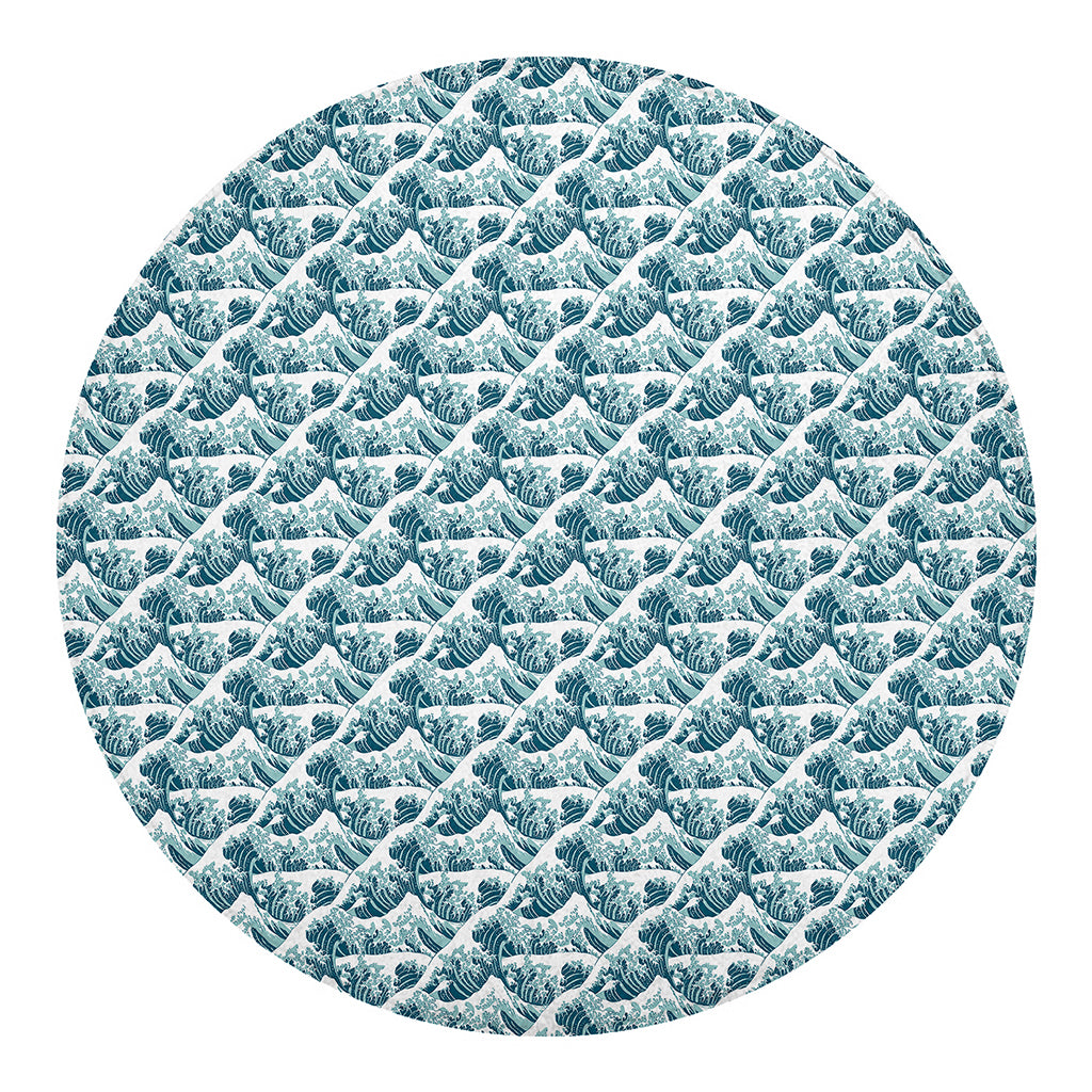 Japanese Kanagawa Wave Pattern Print Round Blanket