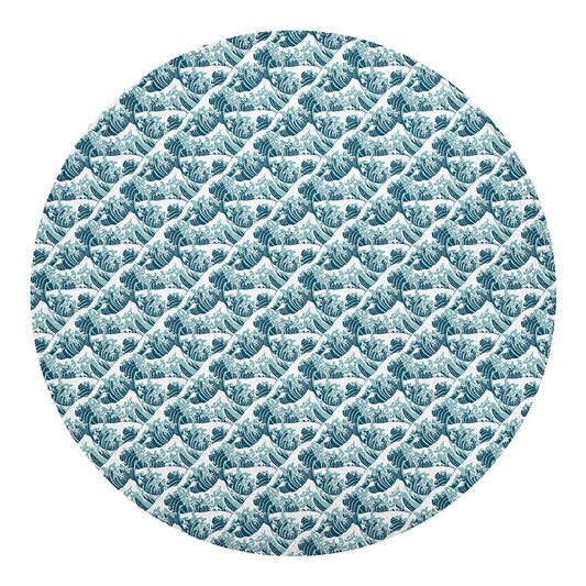 Japanese Kanagawa Wave Pattern Print Round Blanket