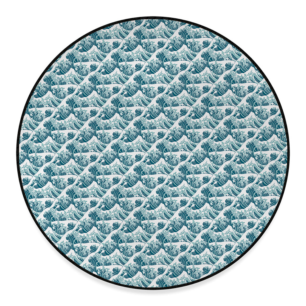 Japanese Kanagawa Wave Pattern Print Round Floor Mat