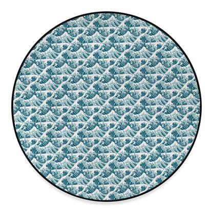 Japanese Kanagawa Wave Pattern Print Round Floor Mat