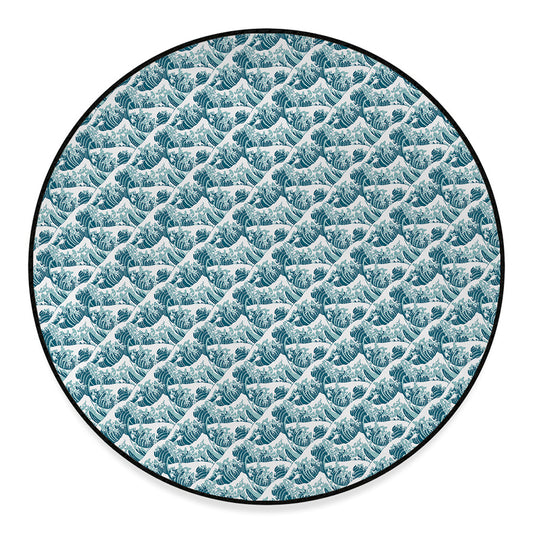 Japanese Kanagawa Wave Pattern Print Round Floor Mat