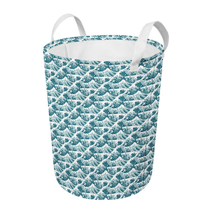 Japanese Kanagawa Wave Pattern Print Round Laundry Basket