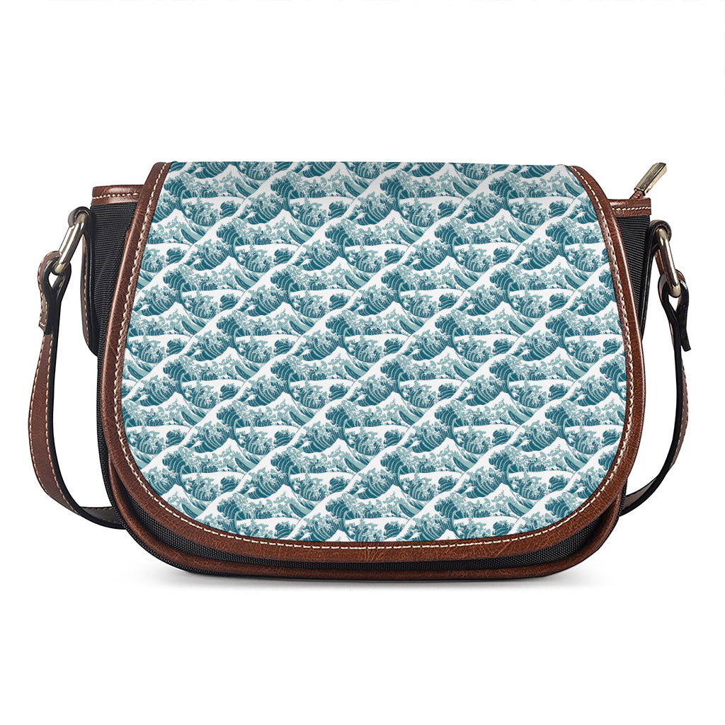 Japanese Kanagawa Wave Pattern Print Saddle Bag