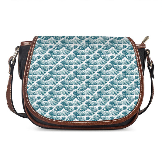 Japanese Kanagawa Wave Pattern Print Saddle Bag