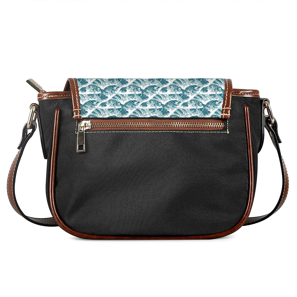 Japanese Kanagawa Wave Pattern Print Saddle Bag