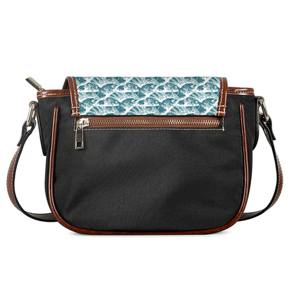 Japanese Kanagawa Wave Pattern Print Saddle Bag