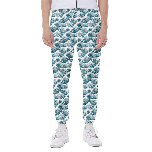 Japanese Kanagawa Wave Pattern Print Scuba Joggers