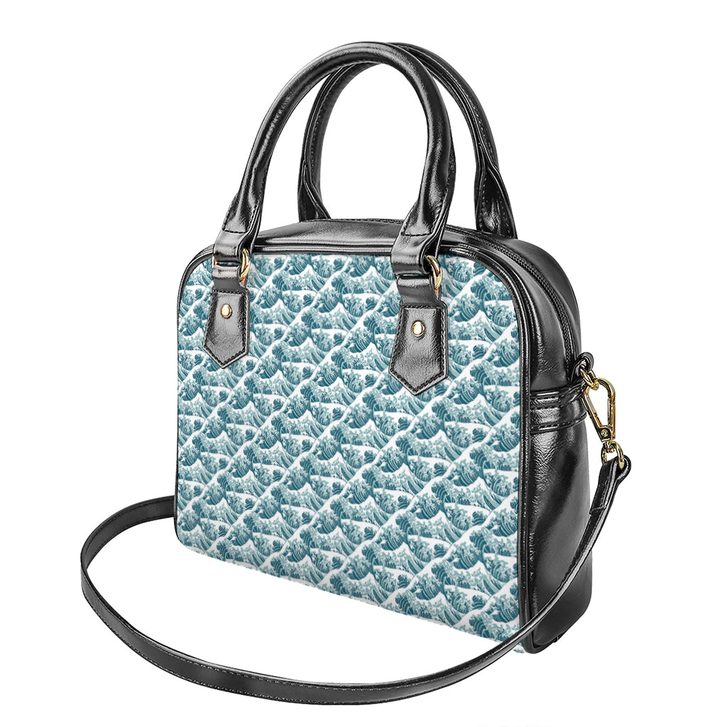 Japanese Kanagawa Wave Pattern Print Shoulder Handbag