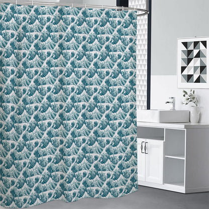 Japanese Kanagawa Wave Pattern Print Shower Curtain