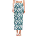 Japanese Kanagawa Wave Pattern Print Side Slit Maxi Skirt