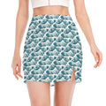 Japanese Kanagawa Wave Pattern Print Side Slit Mini Skirt