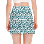 Japanese Kanagawa Wave Pattern Print Side Slit Mini Skirt