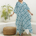 Japanese Kanagawa Wave Pattern Print Silk V-Neck Kaftan Dress