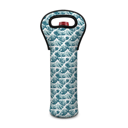 Japanese Kanagawa Wave Pattern Print Single Neoprene Wine Tote