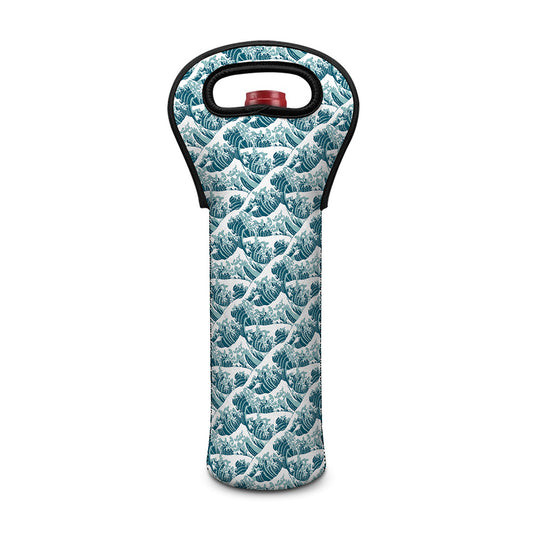 Japanese Kanagawa Wave Pattern Print Single Neoprene Wine Tote