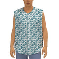 Japanese Kanagawa Wave Pattern Print Sleeveless Baseball Jersey
