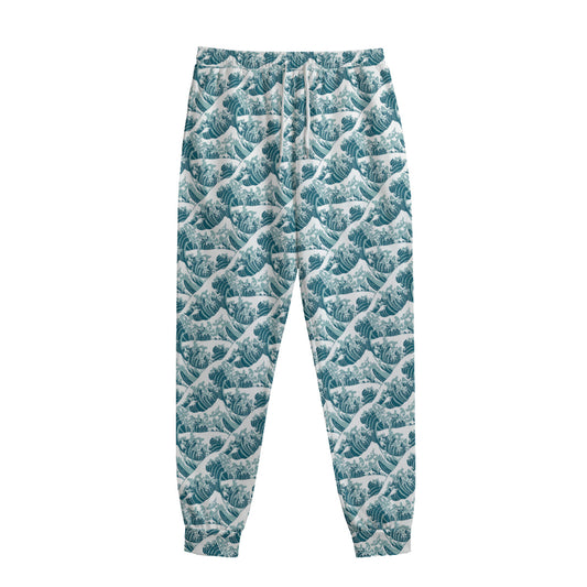 Japanese Kanagawa Wave Pattern Print Sweatpants