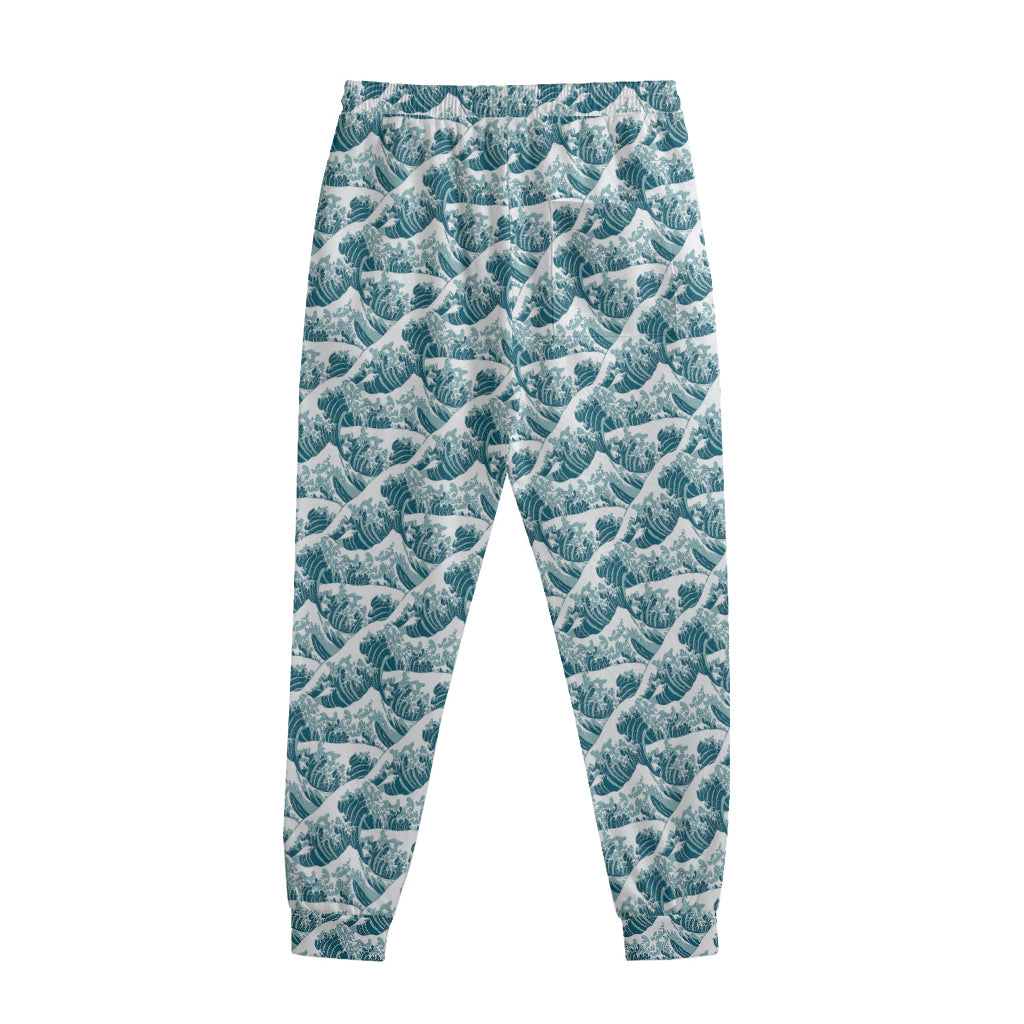 Japanese Kanagawa Wave Pattern Print Sweatpants