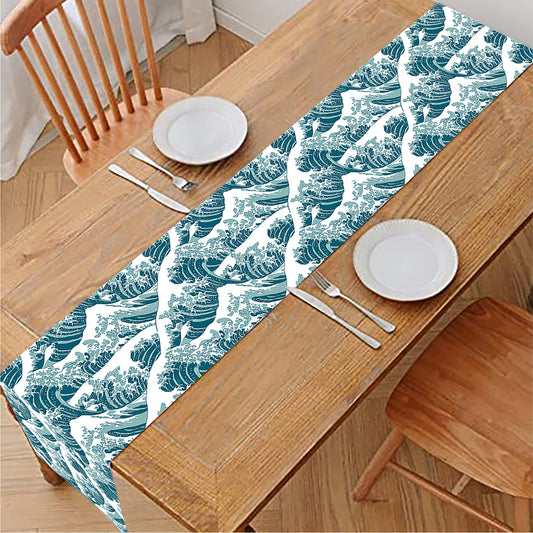 Japanese Kanagawa Wave Pattern Print Table Runner