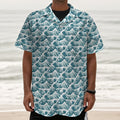 Japanese Kanagawa Wave Pattern Print Textured Short Sleeve Shirt