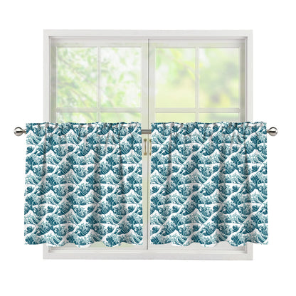 Japanese Kanagawa Wave Pattern Print Tier Curtains