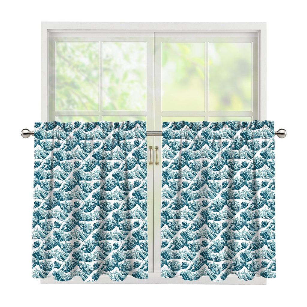 Japanese Kanagawa Wave Pattern Print Tier Curtains