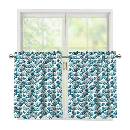 Japanese Kanagawa Wave Pattern Print Tier Curtains