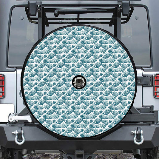 Japanese Kanagawa Wave Pattern Print Tire Cover With Camera Hole