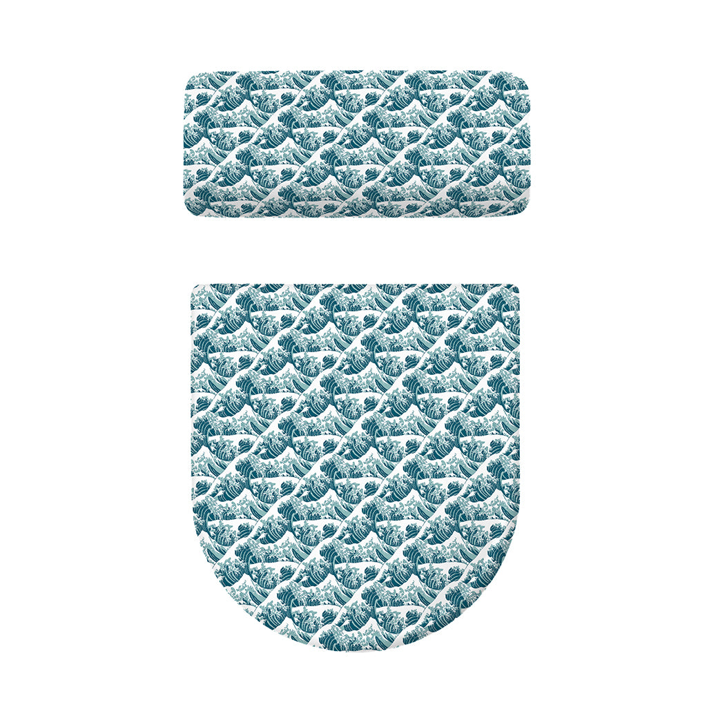 Japanese Kanagawa Wave Pattern Print Toilet Lid And Tank Cover Set