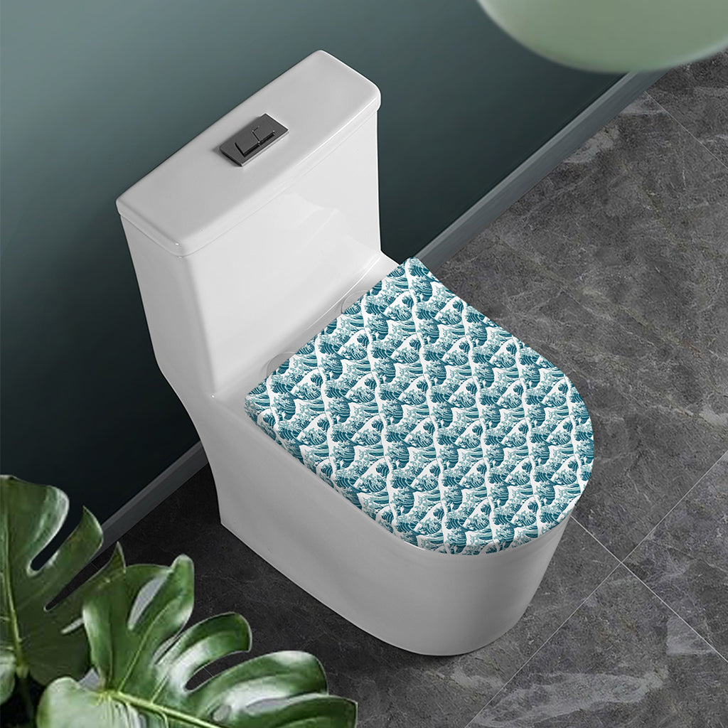 Japanese Kanagawa Wave Pattern Print Toilet Lid Cover