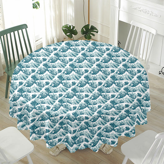 Japanese Kanagawa Wave Pattern Print Waterproof Round Tablecloth