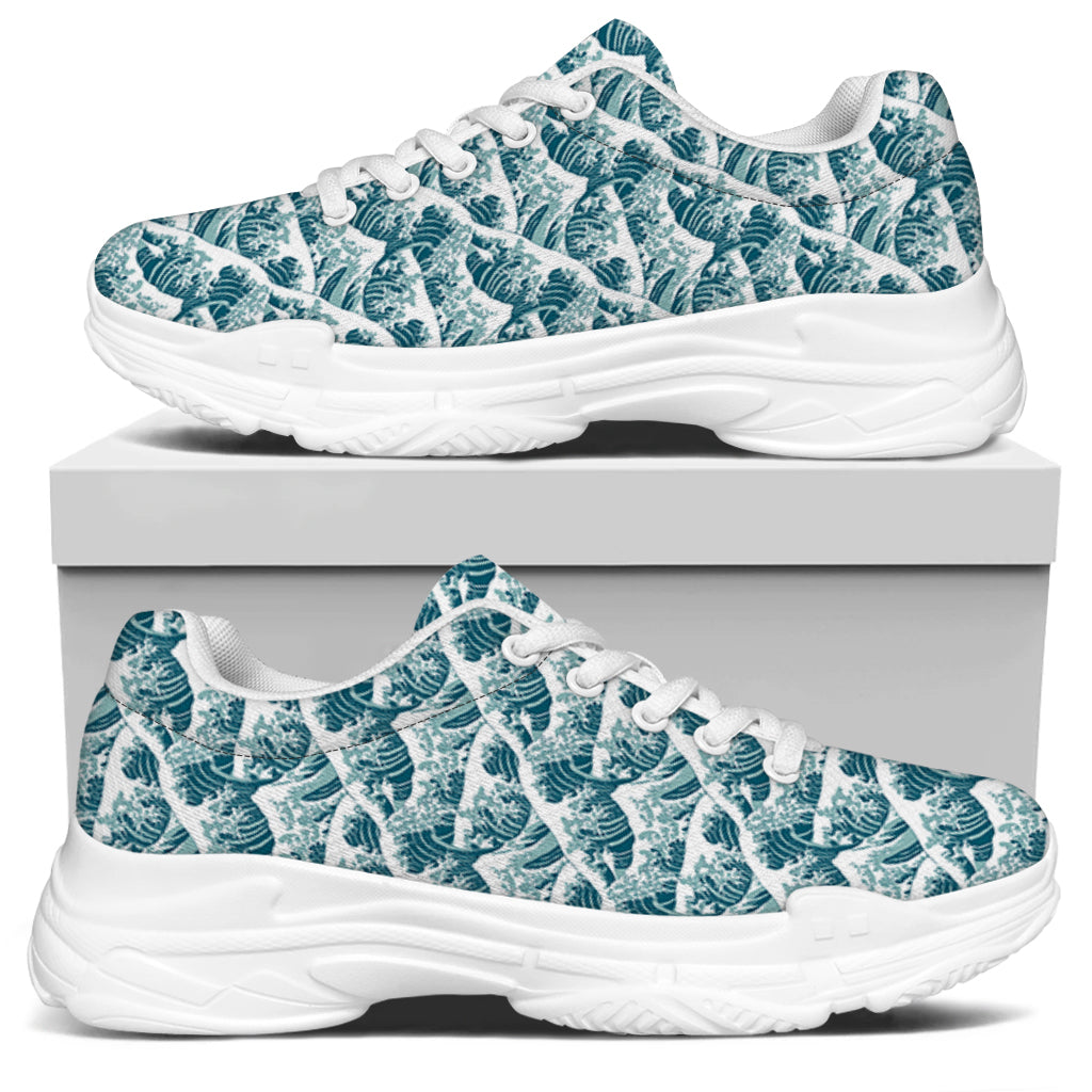 Japanese Kanagawa Wave Pattern Print White Chunky Shoes